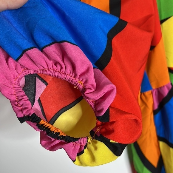 Shein Bright Color block V Neck Babydoll Dress - Picture 6 of 9